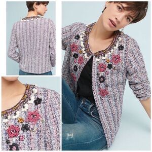 Anthropologie Summer of Love Suzy Beaded Embellished Tweed Jacket Size S
